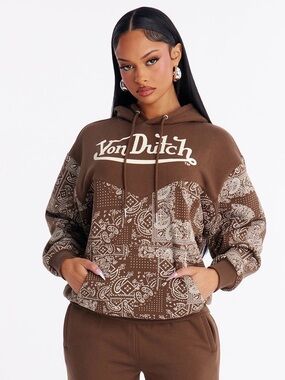 Von Dutch Brown Bandana-Print Pullover Hoodie